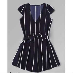 NEW Vertical Striped Romper With Belt